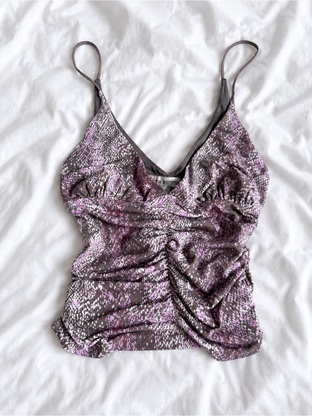 Urban Outfitters Purple Snake-Print Ruched V-Neck Cami